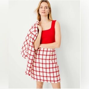 Ann Taylor Red and White A-Line Tweed Plaid Skirt